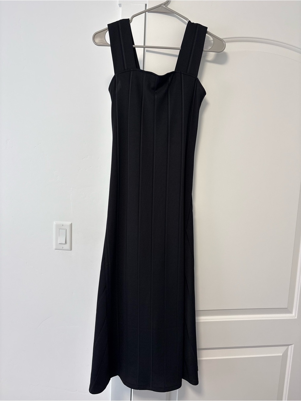 Theory Black Square-Neck Midi Dress with Wide Straps